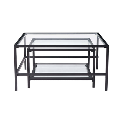 DUS-CC2-07917 Grade-B Dusk Glass Square Nesting Coffee Tables - Black RRP £97.00