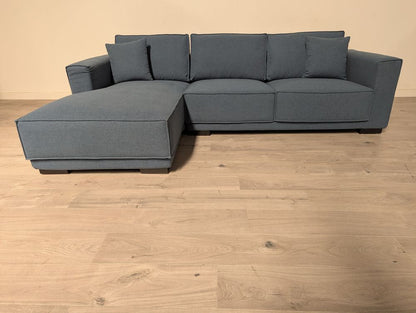 Contemporary Grade B Light Blue Soft Weave 3 Seat Left Hand Chaise Corner Sofa RRP £1200