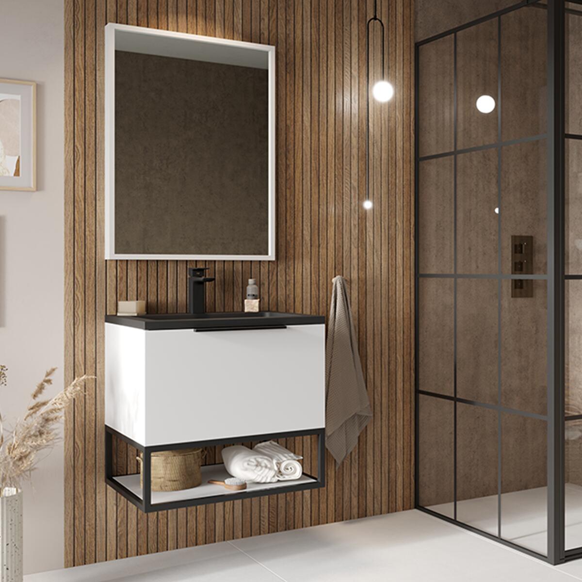 Scudo Ambience Grade A White 600mm LED Wall-Hung Vanity Unit & Grey Basin RRP £854