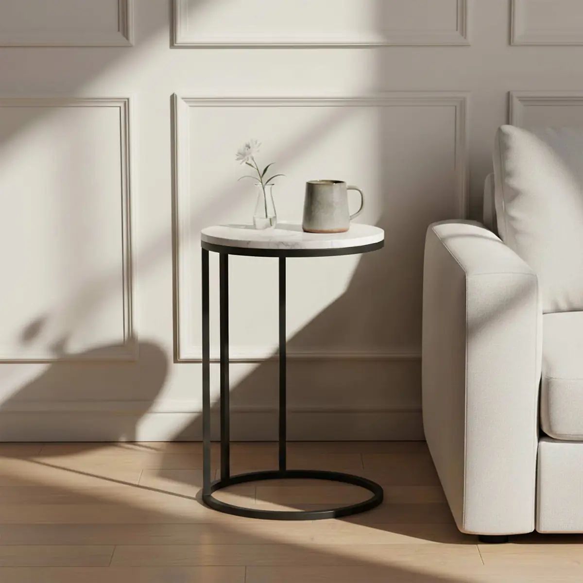 Roseland Grade B Furniture Pimlico White Marble & Grey Round C Side Table RRP £200