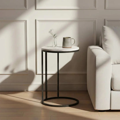 Roseland Grade B Furniture Pimlico White Marble & Grey Round C Side Table RRP £200