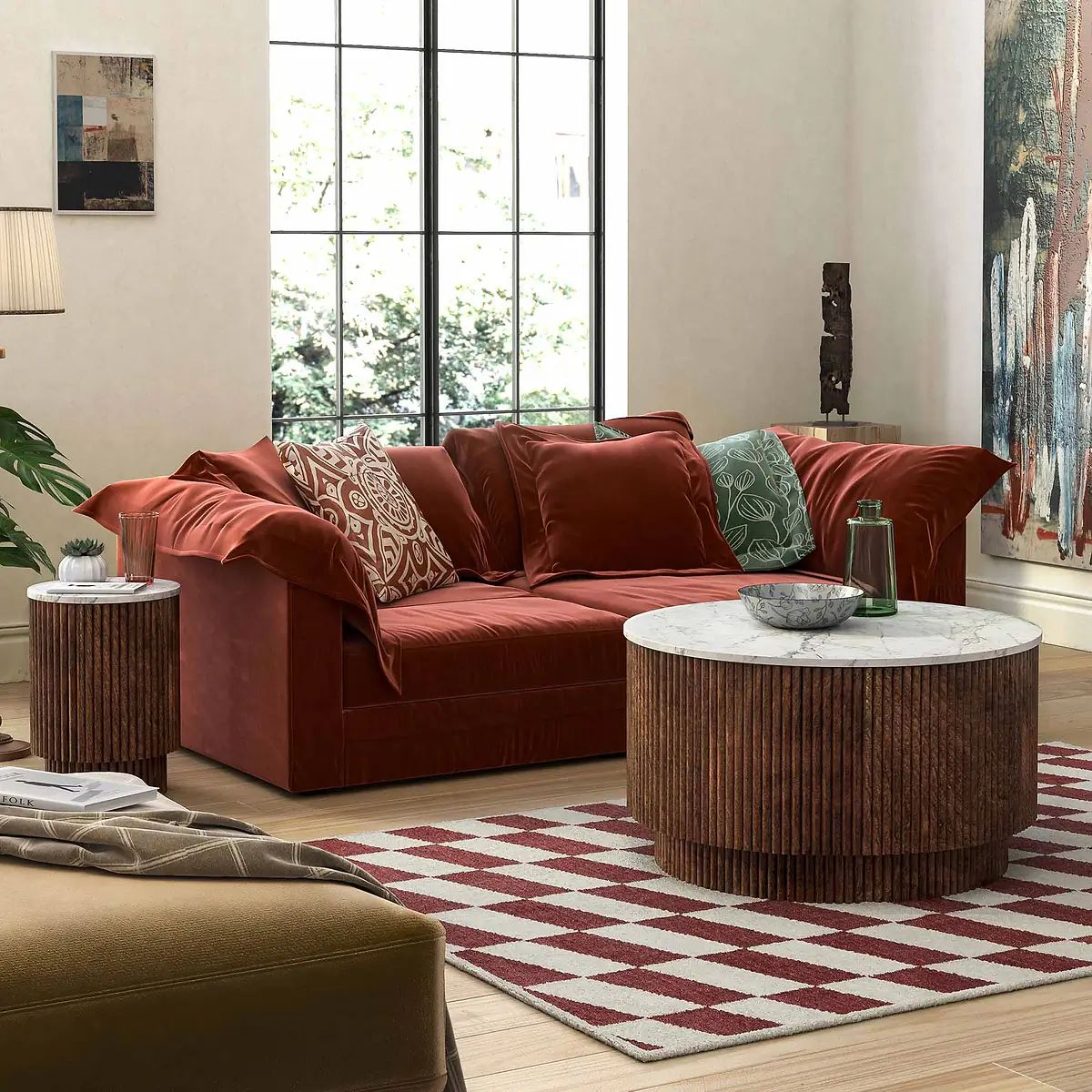 Roseland Grade B Furniture Milo Mango Wood & White Marble Round Coffee Table RRP £530