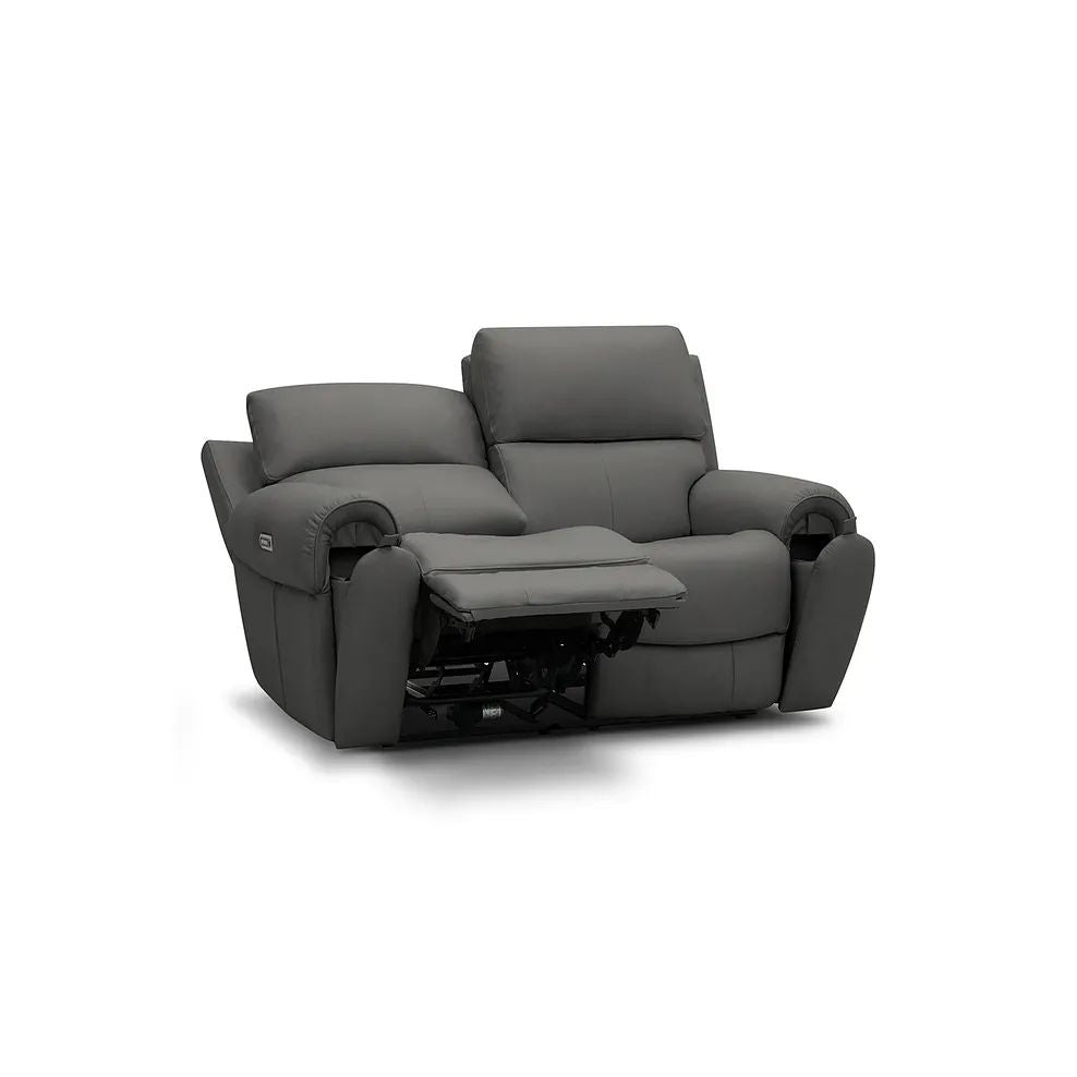  Oak Furnitureland Grade B Ezra Grey Leather 2 Seater Electric Recliner Sofa RRP £1900