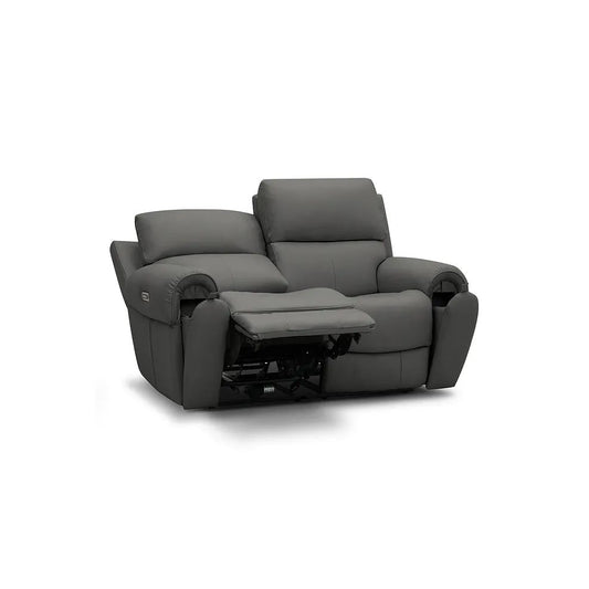  Oak Furnitureland Grade B Ezra Grey Leather 2 Seater Electric Recliner Sofa RRP £1900