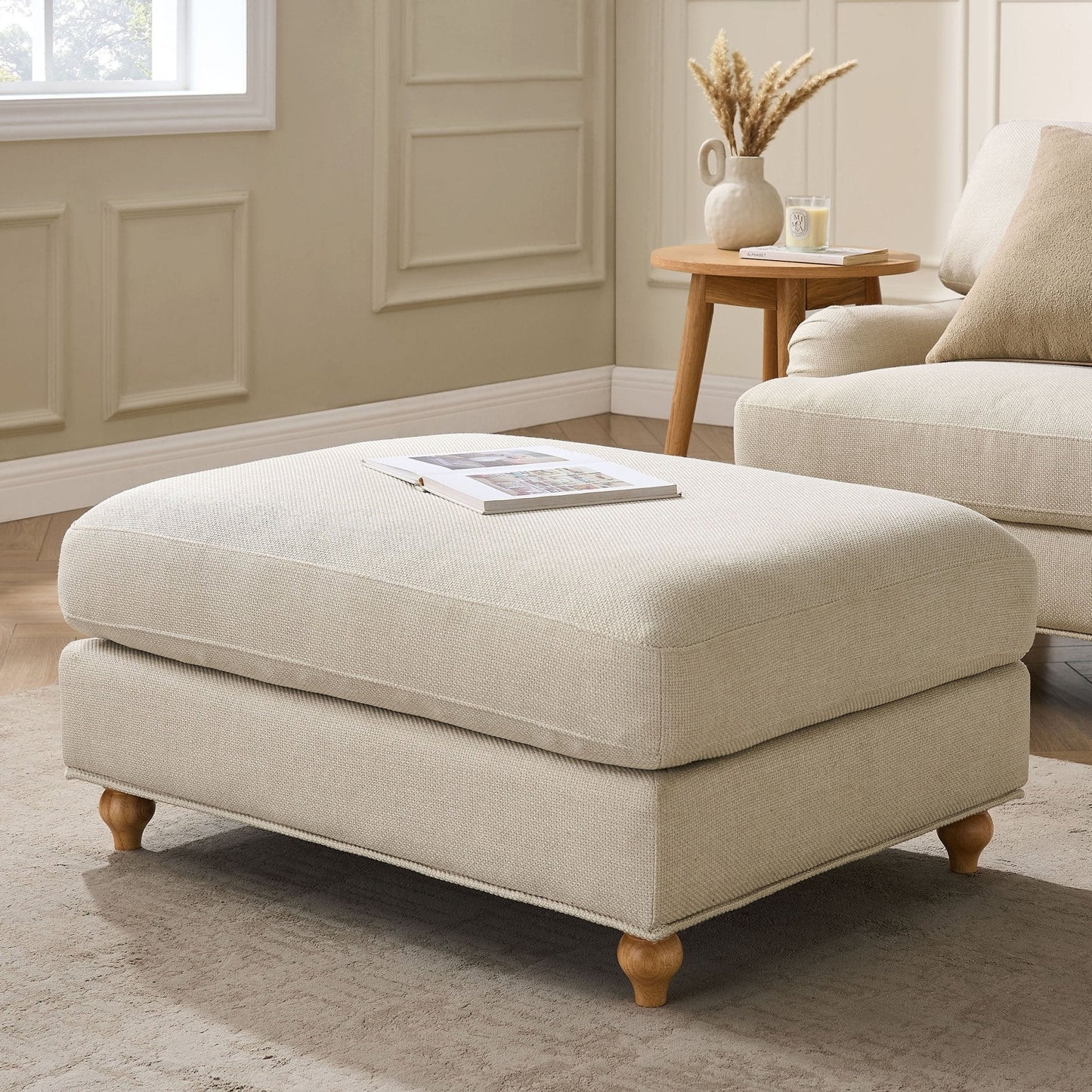 CCG-STO-00499 Grade-B Dusk Hampshire Traditional Pouffe - Textured Weave - Beige RRP £199.00