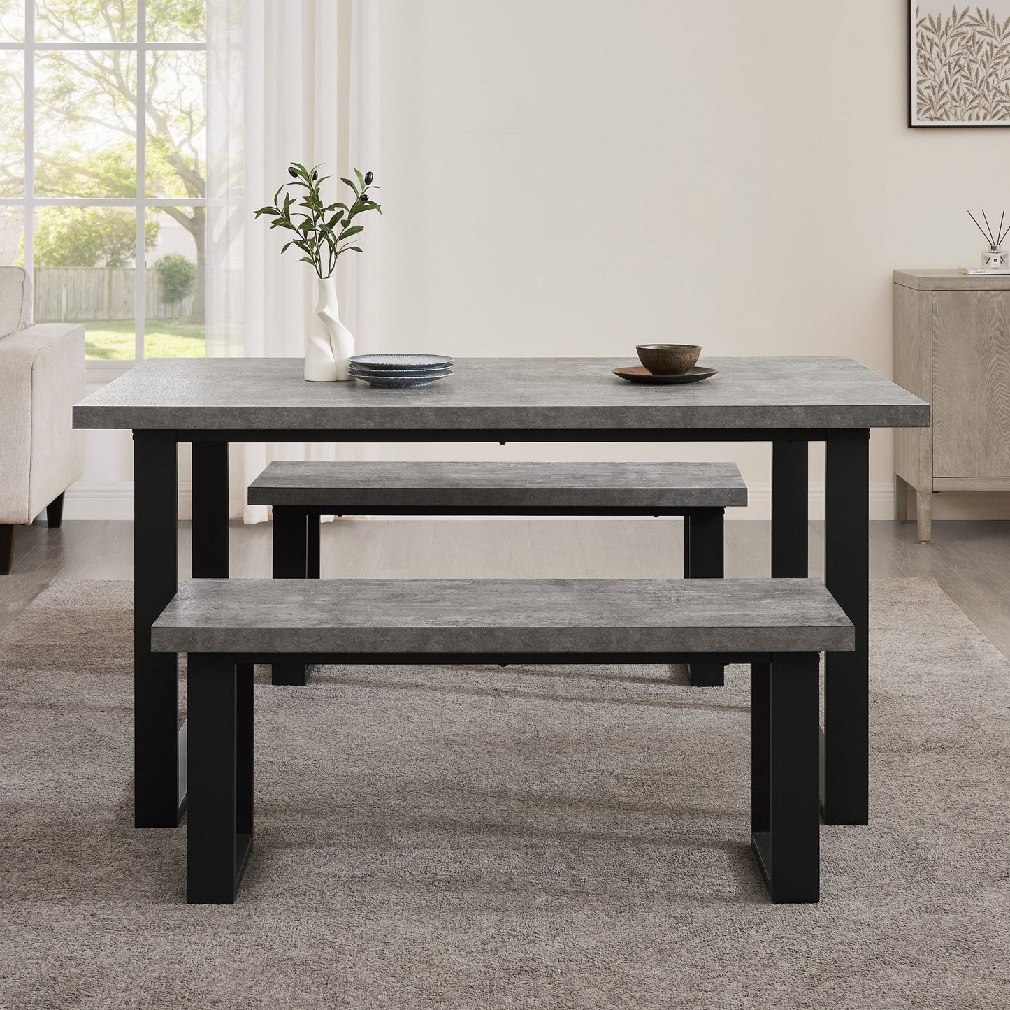 DUS-CC2-06239 Grade-B Dusk Harper 4-6 Seater Dining Table - Stone/Black RRP £229.00