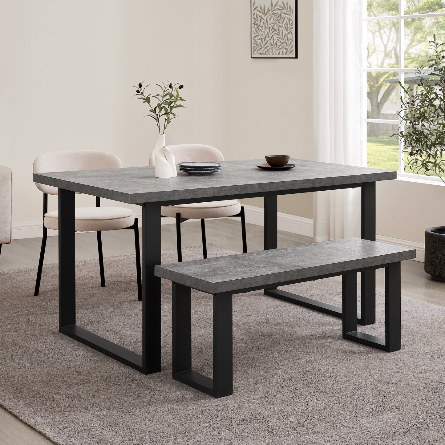 DUS-CC2-06239 Grade-B Dusk Harper 4-6 Seater Dining Table - Stone/Black RRP £229.00