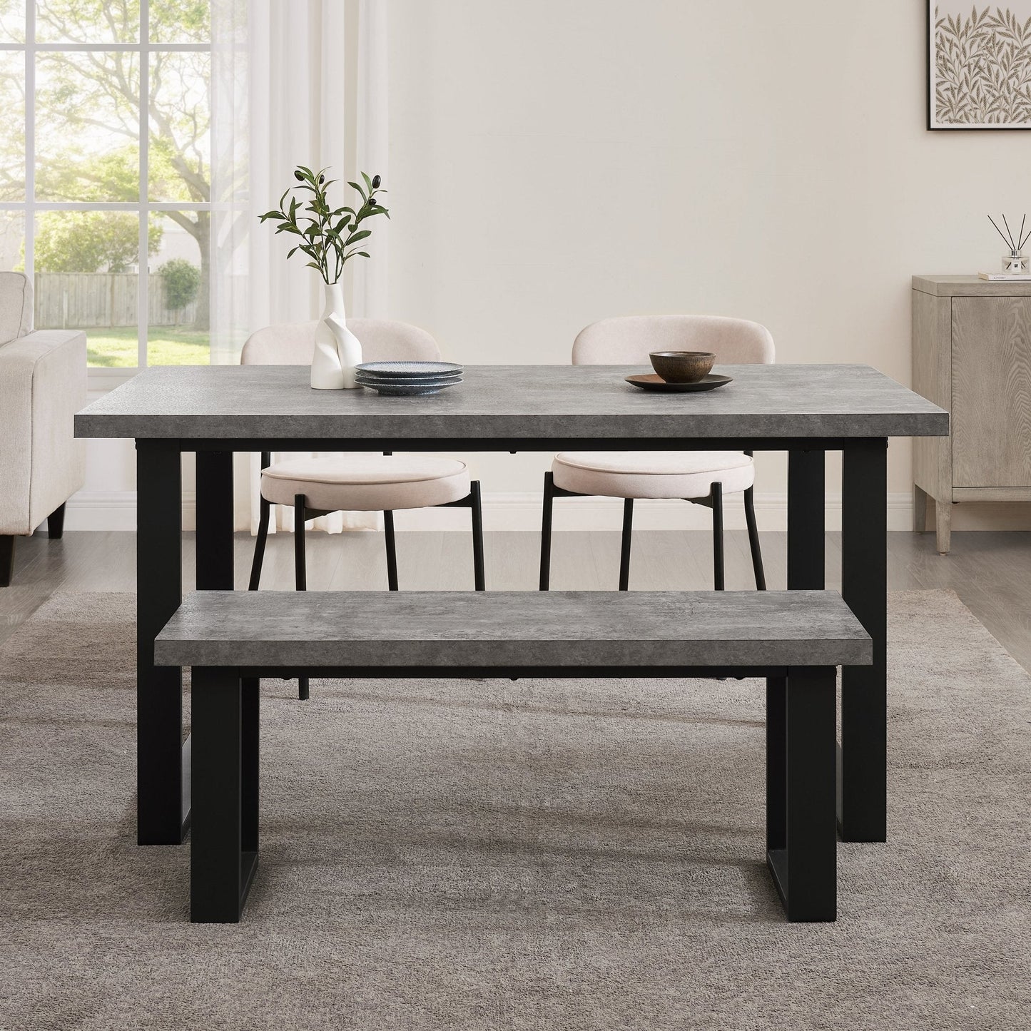 DUS-CC2-06239 Grade-B Dusk Harper 4-6 Seater Dining Table - Stone/Black RRP £229.00