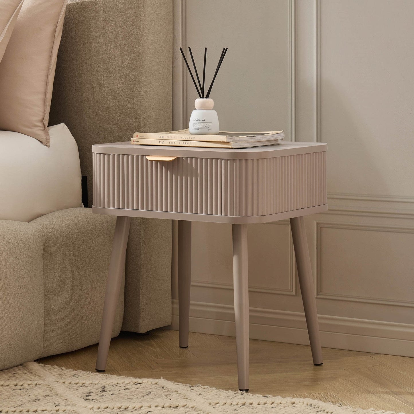 DUS-CC2-05907 Grade-B Dusk Hattie 1 Drawer Nightstand - Taupe RRP £89.00