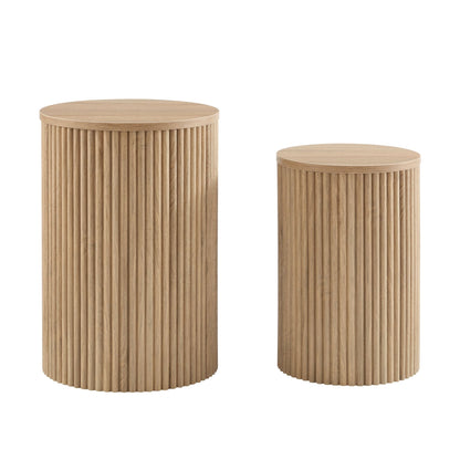 DUS-CC2-05006 Grade-BER Dusk Hattie Round Pedestal Nesting Tables - Light Wood RRP £179.00