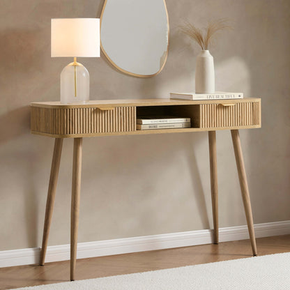 DUS-CC2-05427 Grade-B Dusk Hattie Storage Dressing Table Console - Light Wood RRP £169.00