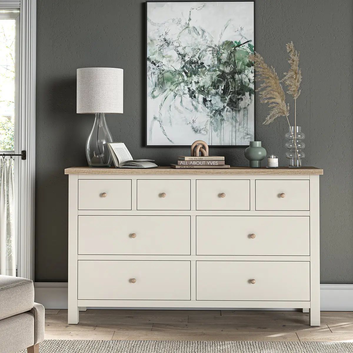 Roseland Grade B Furniture Farro Coconut White & Oak 8 Drawer Chest of Drawers RRP £500