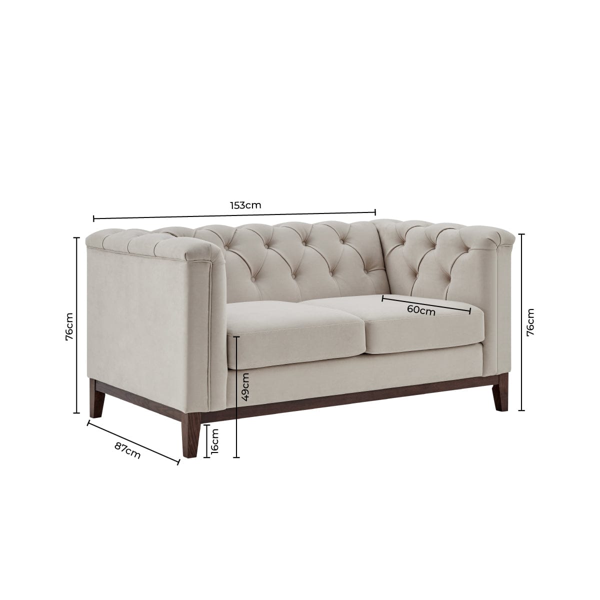 Dusk Chesterfield Grade B Stone Matte Velvet 2 Seater Sofa RRP £479