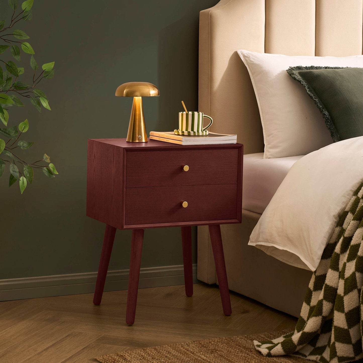DUS-CC2-05438 Grade-B Dusk Heidi Oak 2 Drawer Bedside Table - Cherry Wood RRP £139.00