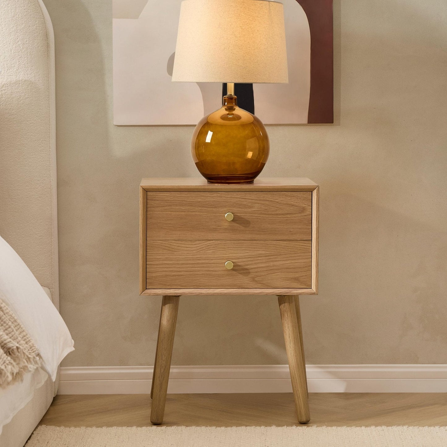 DUS-CC2-03037 Grade-C3 Dusk Heidi Oak 2 Drawer Bedside Table - Light Wood RRP £139.00