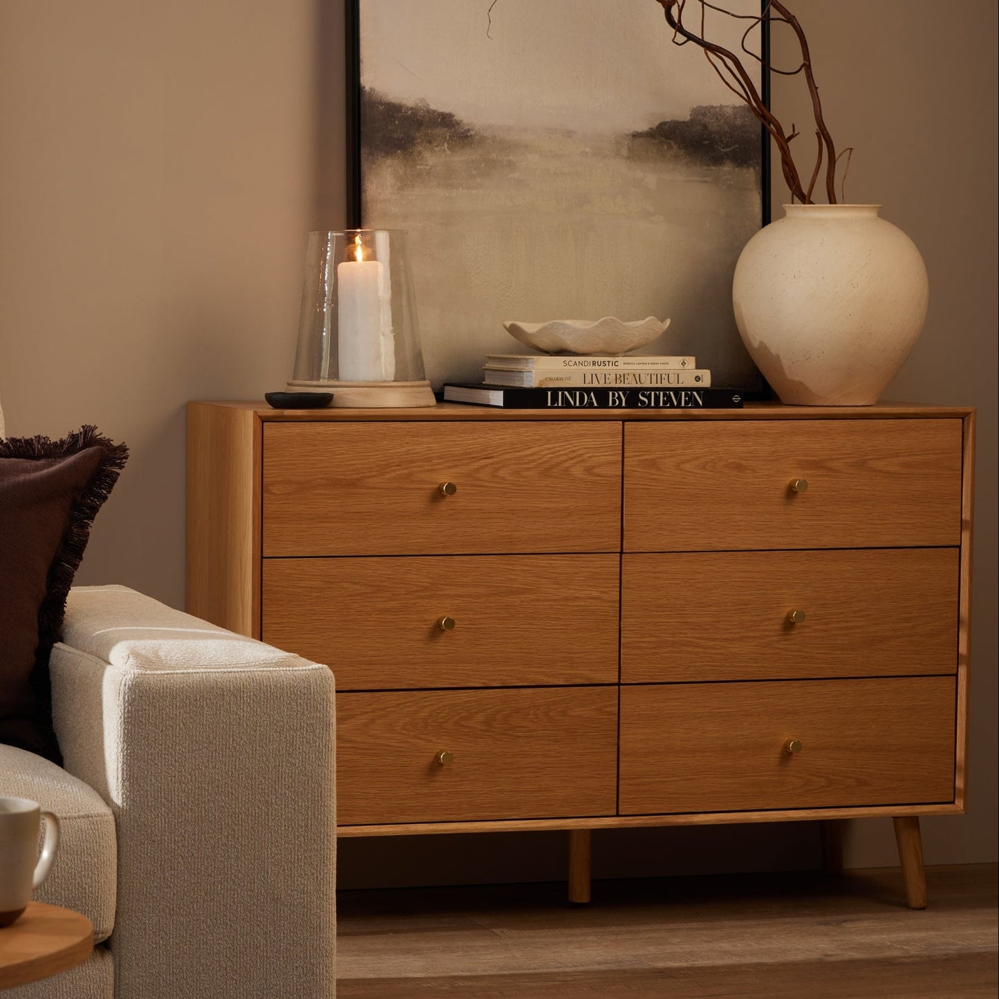 DUS-CC2-02973 Grade-C1 Dusk Heidi Oak 6 Drawer Chest - Light Wood RRP £319.00