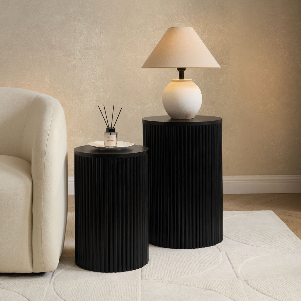 DUS-CC2-06508 Grade-B Dusk Hattie Round Pedestal Nesting Tables - Black RRP £179.00