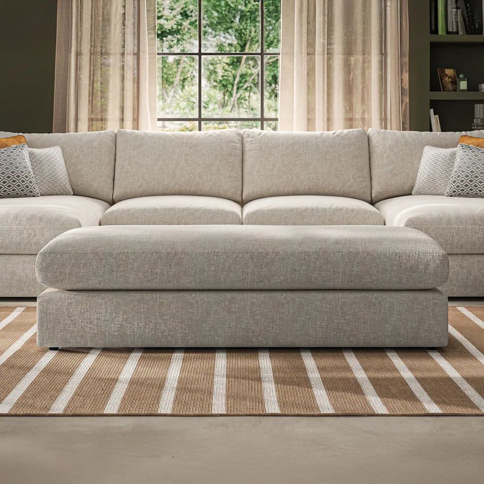  Oak Furnitureland Grade B Malvern Beige Fabric Large Fender Footstool RRP £600