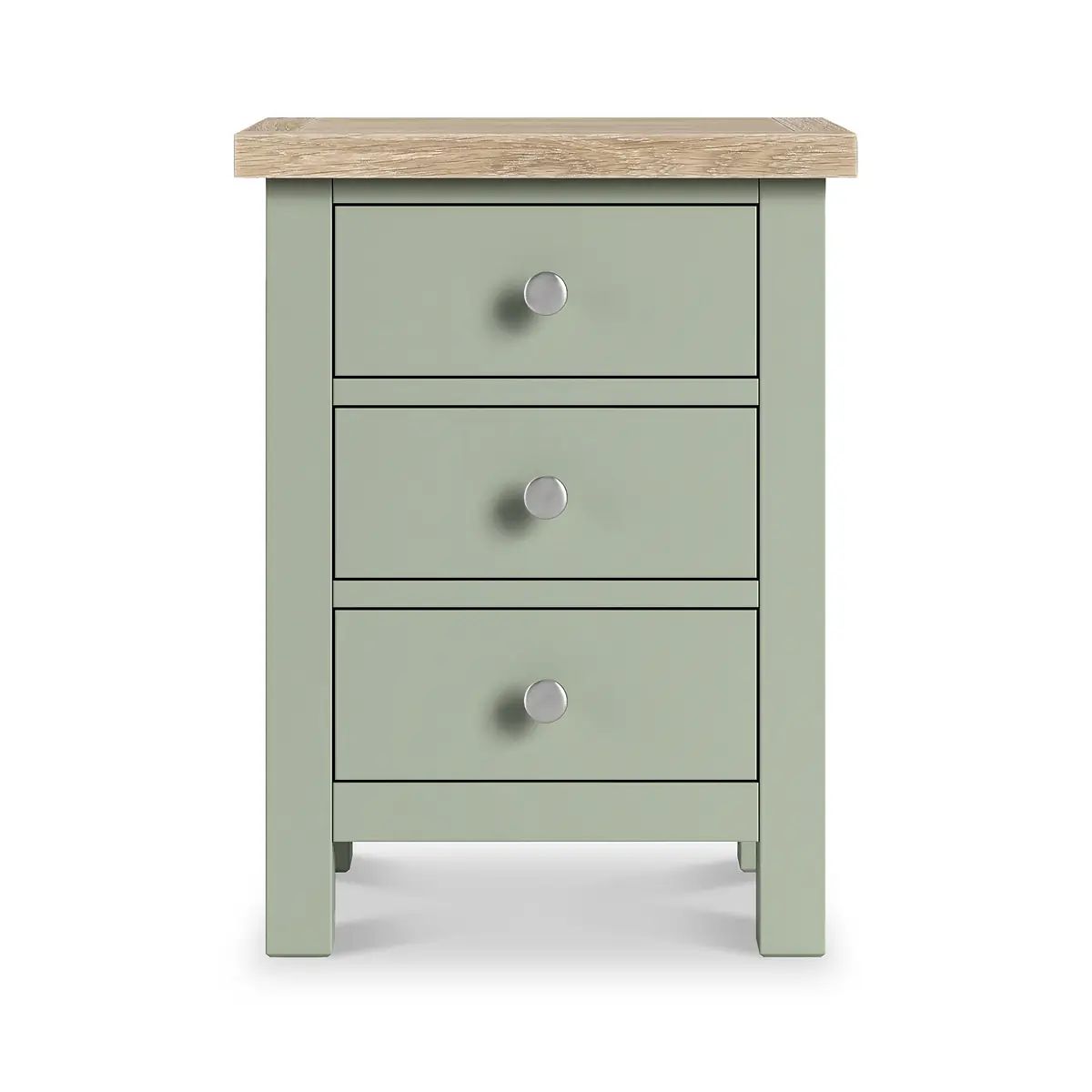 ROS-OUT-00725 Grade-B Roseland Furniture Farro Washed Oak & Sage 3 Drawer Bedside Table RRP £109.00