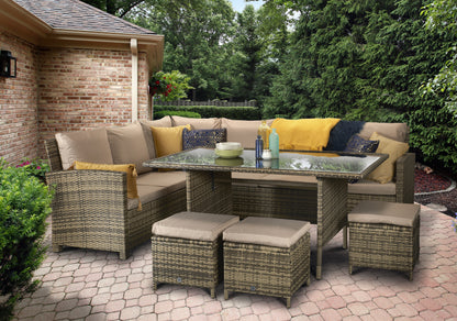 Signature Weave Grade New Charlotte Truffle Brown Outdoor Corner Dining Sofa Set RRP £1212