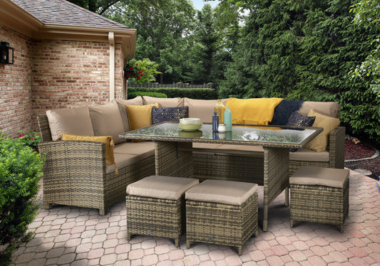 Signature Weave Grade New Charlotte Truffle Brown Outdoor Corner Dining Sofa Set RRP £1212