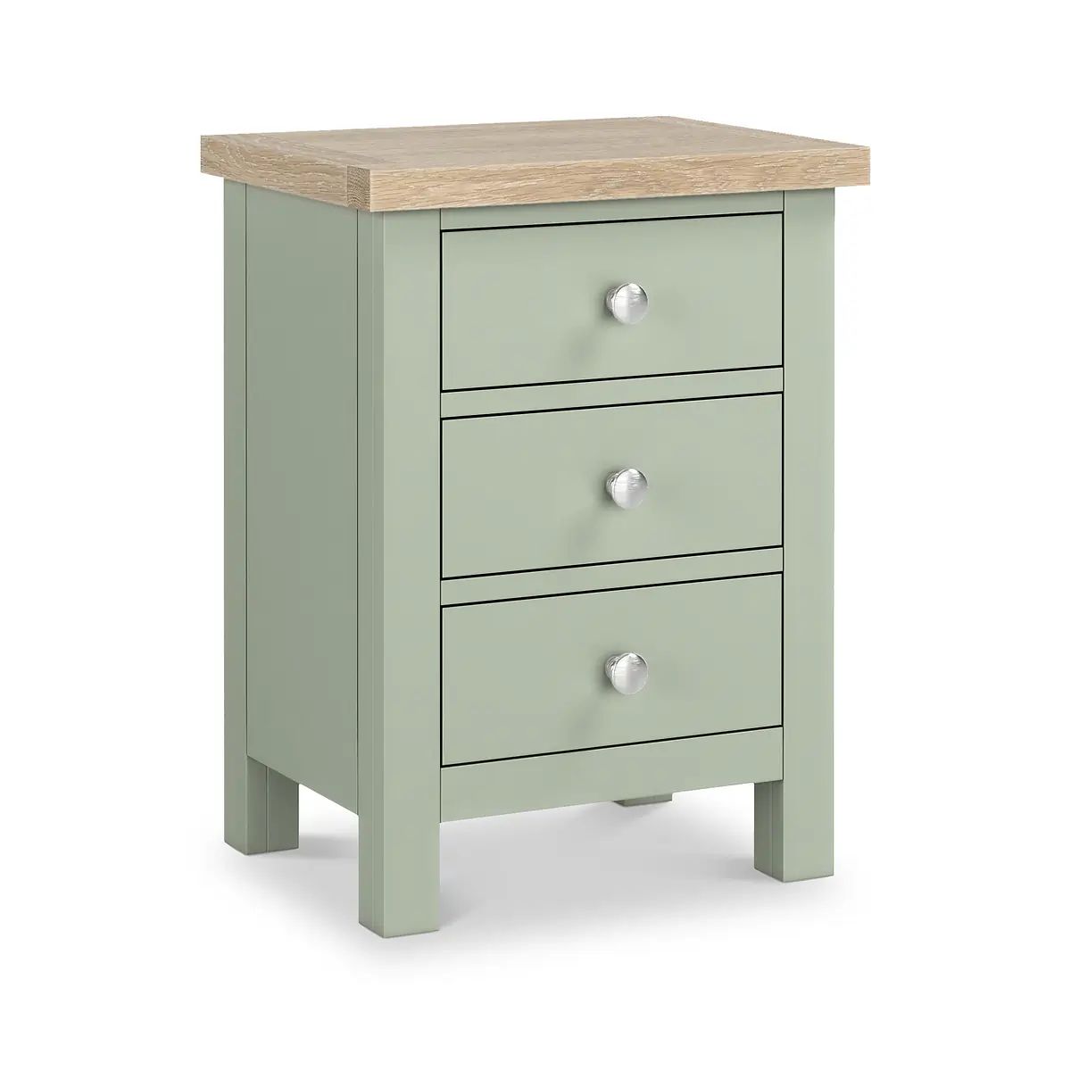 ROS-OUT-00725 Grade-B Roseland Furniture Farro Washed Oak & Sage 3 Drawer Bedside Table RRP £109.00
