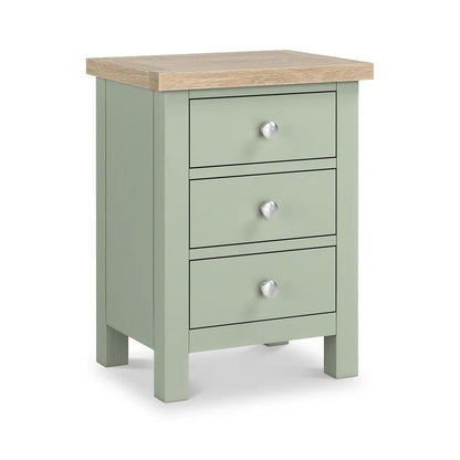 ROS-OUT-00725 Grade-B Roseland Furniture Farro Washed Oak & Sage 3 Drawer Bedside Table RRP £109.00