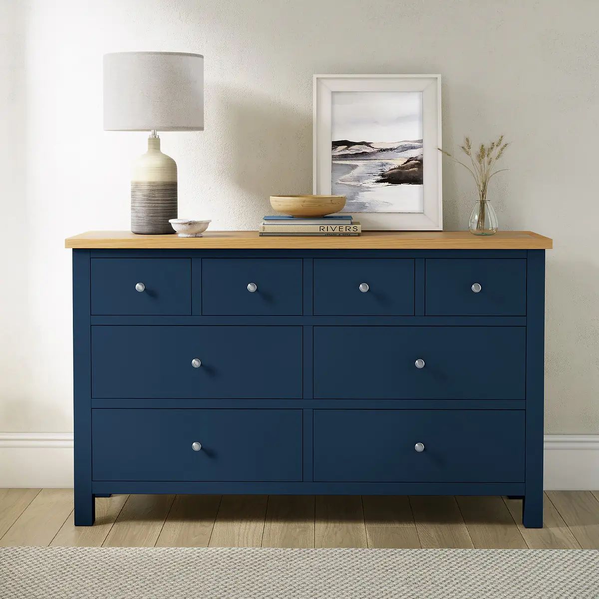 Roseland Grade B Furniture Farro Navy and Oak XL 8 Drawer Chest of Drawers RRP £505.00