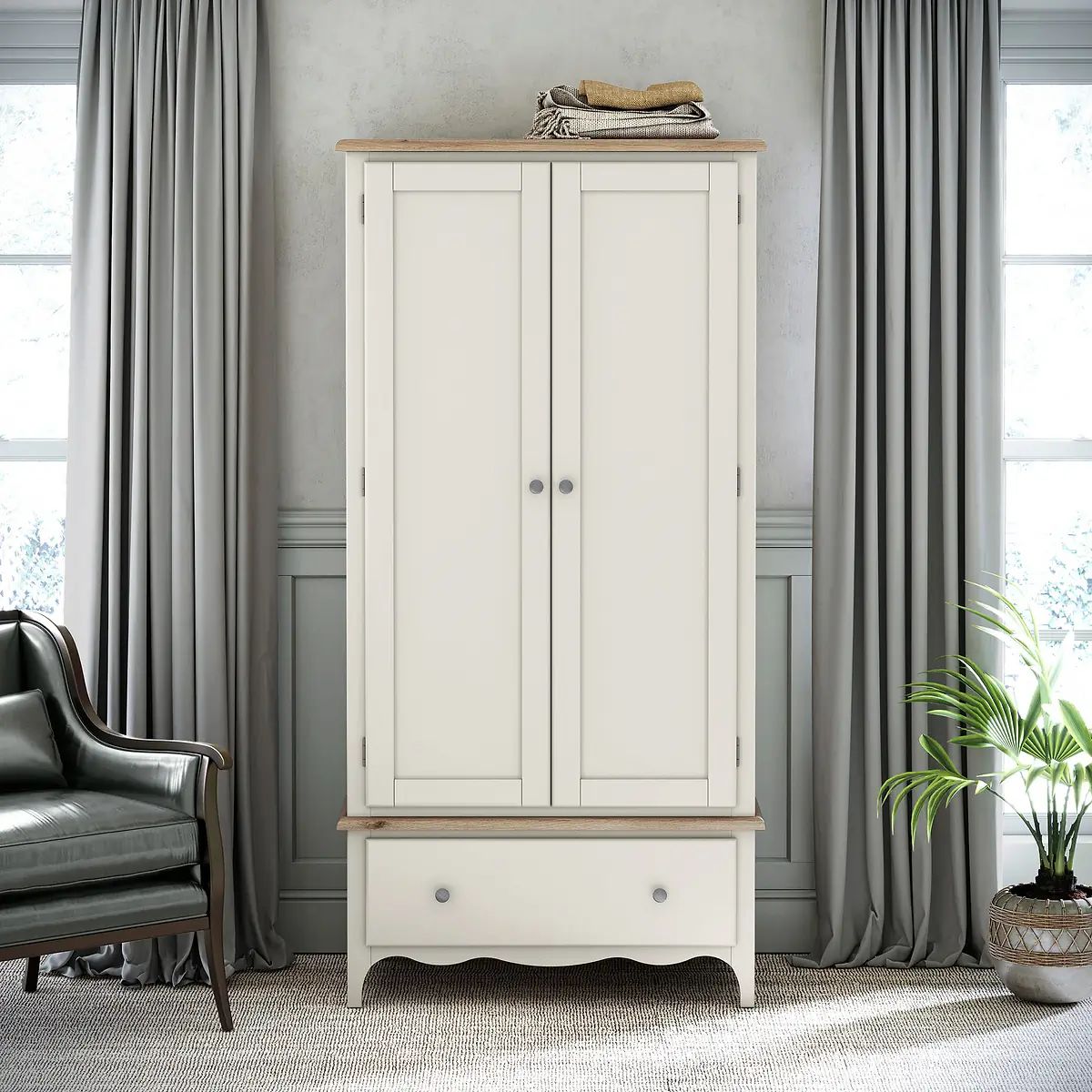 Roseland Grade B Furniture Celine Coconut White & Oak Top Double Wardrobe RRP £570