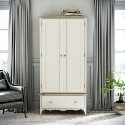 Roseland Grade B Furniture Celine Coconut White & Oak Top Double Wardrobe RRP £570