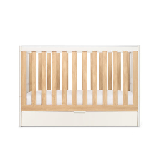 Tutti Bambini Grade B Riley Mini Cot Bed with Drawer - White & Maple Oak RRP £229