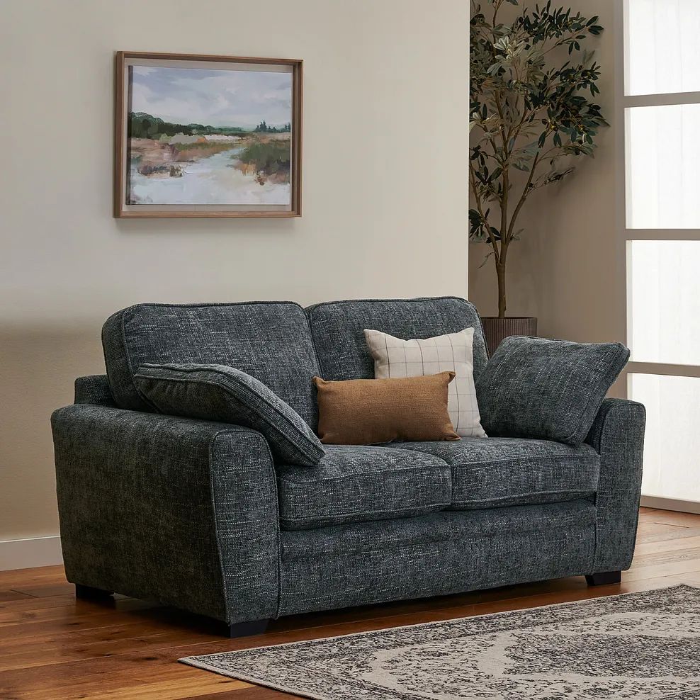  Oak Furnitureland Grade B Melbourne Enzo Slate Fabric 2 Seater Sofa RRP £1080
