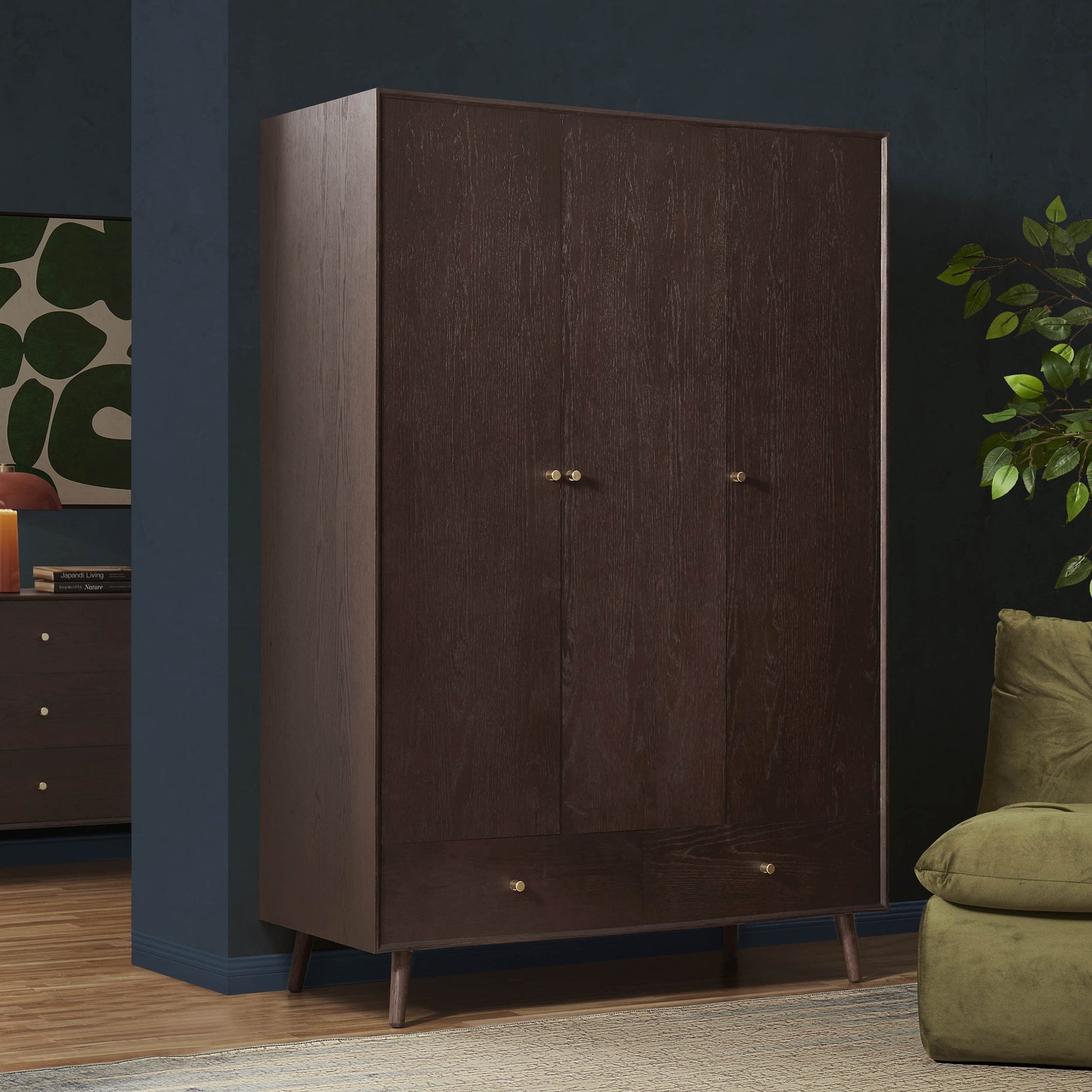 Dusk Heidi Grade B Walnut Stained Oak 3 Door Triple Wardrobe with Drawers RRP £499