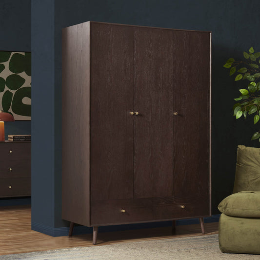Dusk Heidi Grade B Walnut Stained Oak 3 Door Triple Wardrobe with Drawers RRP £499