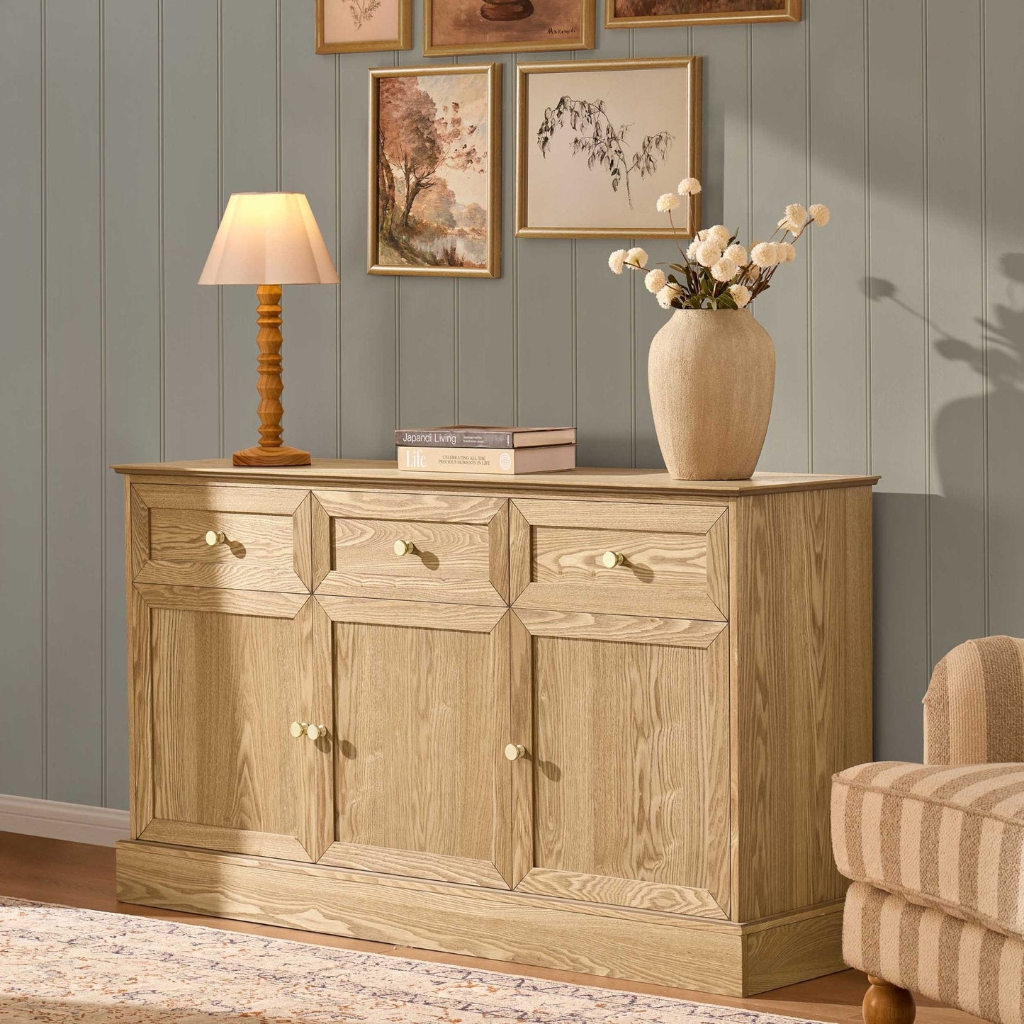Dusk Grade B Ruby Light Wood 3 Door Sideboard with Drawers RRP £289