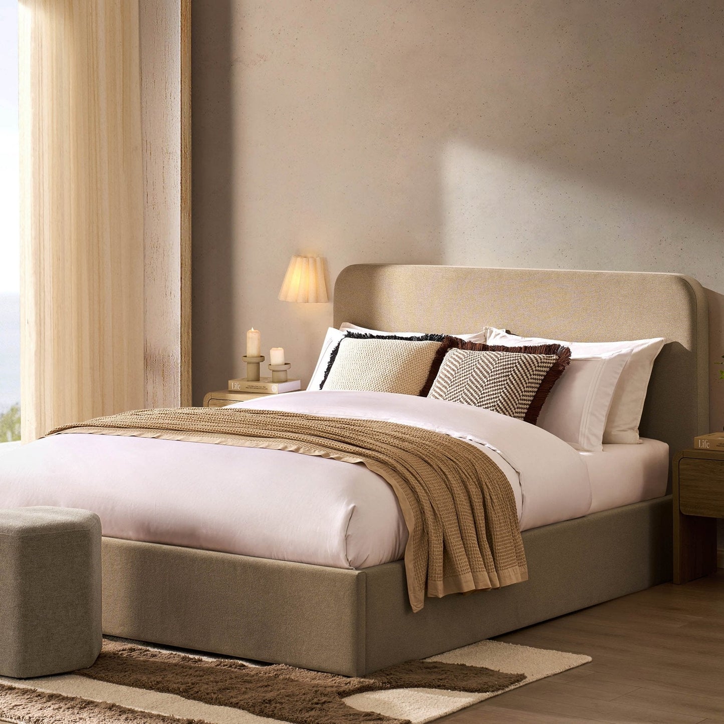 Dusk Ascot Grade B Oatmeal Linen Look King Size Ottoman Storage Bed RRP £349