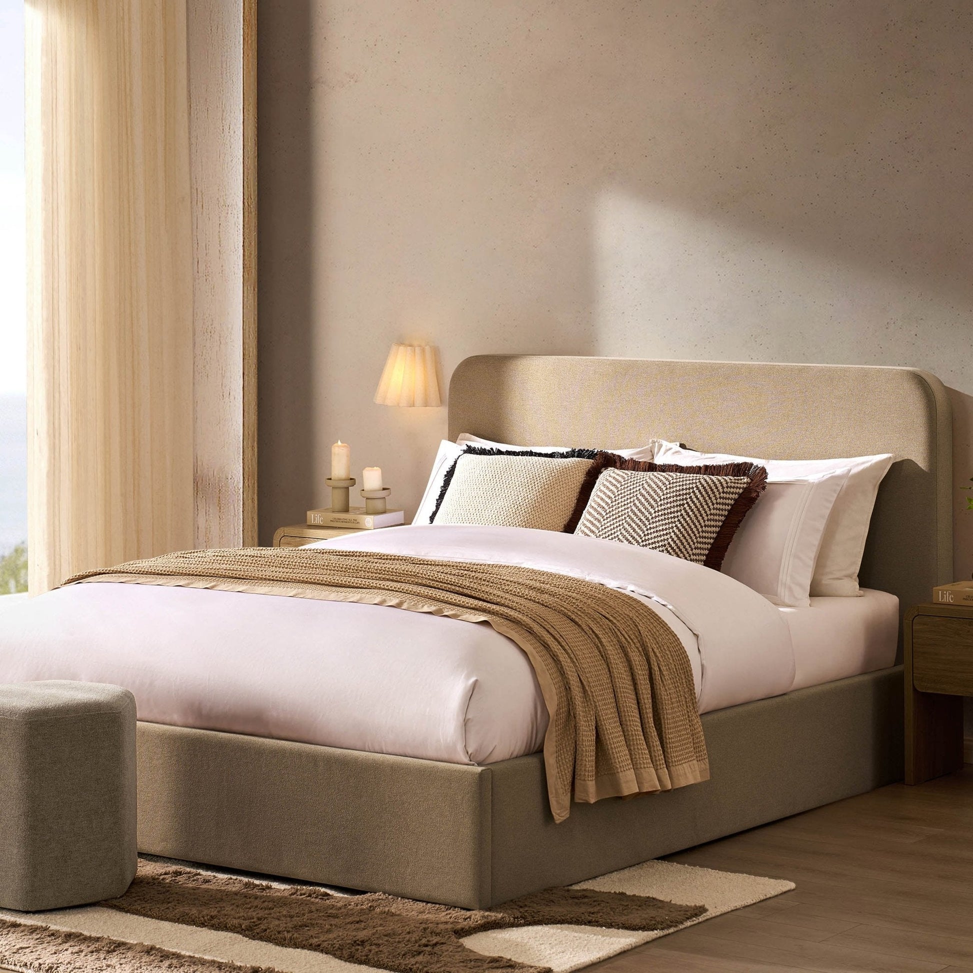 Dusk Ascot Grade B Oatmeal Linen Look King Size Ottoman Storage Bed RRP £349