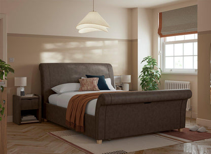 Dreams Grade B Delaware Brown Faux Leather King Size Sleigh Storage Bed Frame RRP £799