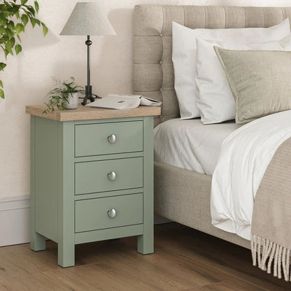 ROS-OUT-00725 Grade-B Roseland Furniture Farro Washed Oak & Sage 3 Drawer Bedside Table RRP £109.00