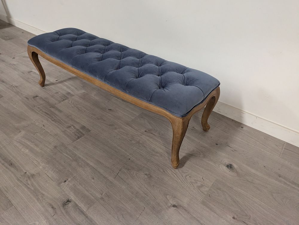 DRE-FUR-00176 Grade-B Dreams Dreams Sienna Beau Bench Blue velvet RRP £499 RRP £499.00
