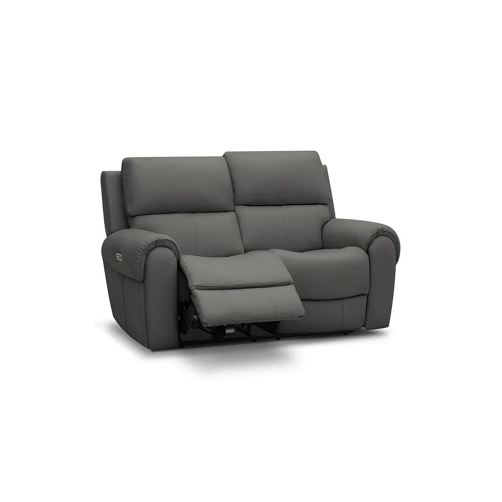  Oak Furnitureland Grade B Ezra Grey Leather 2 Seater Electric Recliner Sofa RRP £1900