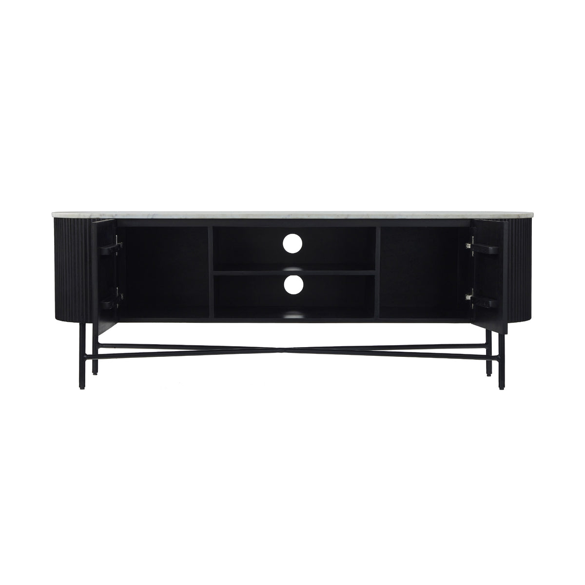 Roseland Grade B Furniture Milo Black Mango Wood & White Marble Fluted TV Stand RRP £750