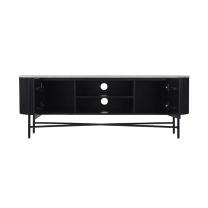 Roseland Grade B Furniture Milo Black Mango Wood & White Marble Fluted TV Stand RRP £750