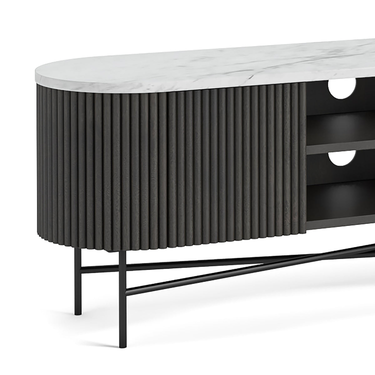 Roseland Grade B Furniture Milo Black Mango Wood & White Marble Fluted TV Stand RRP £750
