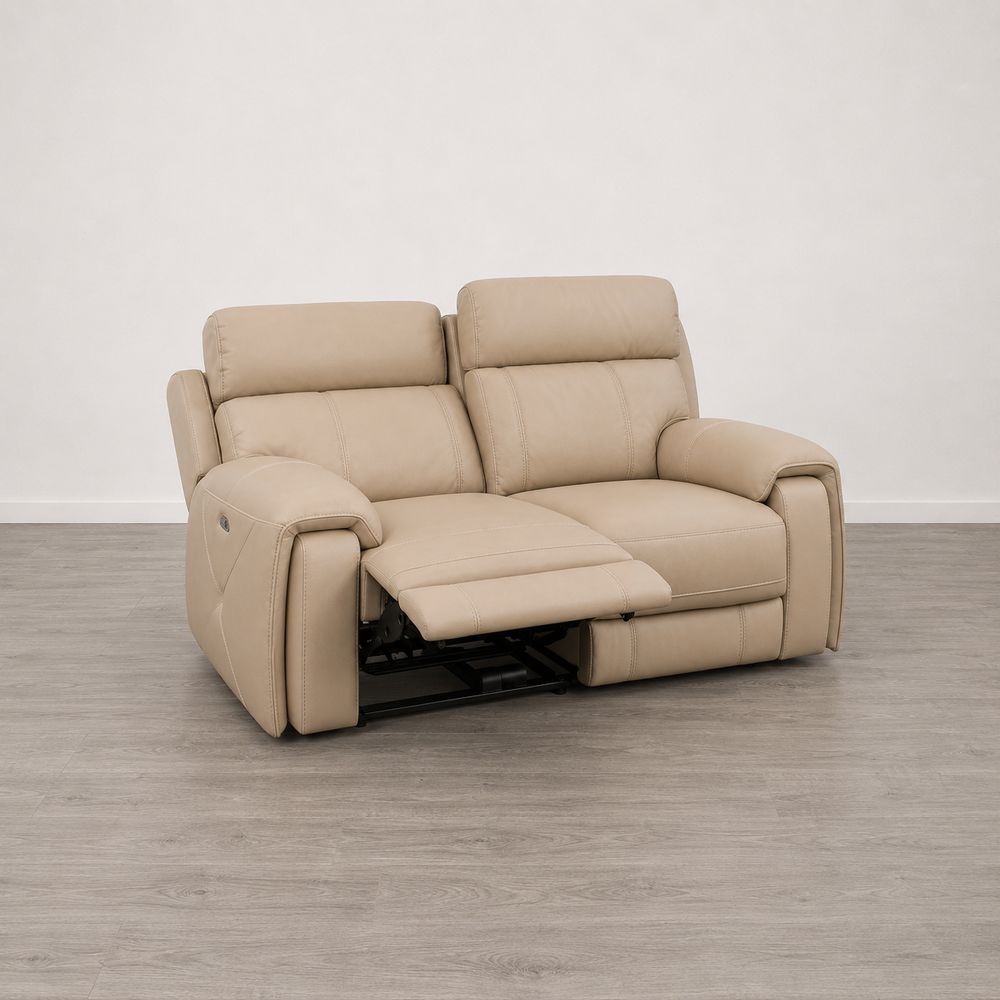 Oak Furnitureland Leo Taupe Leather 2 Seater Electric Recliner Sofa RRP £1949