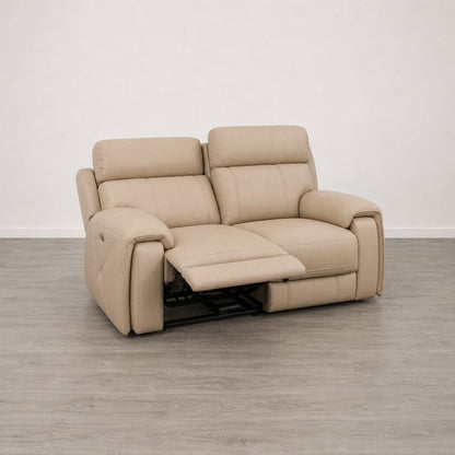 Oak Furnitureland Leo Taupe Leather 2 Seater Electric Recliner Sofa RRP £1949