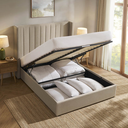 Dusk Madison Grade B Oatmeal Linen Look King Size Ottoman Storage Bed RRP £389