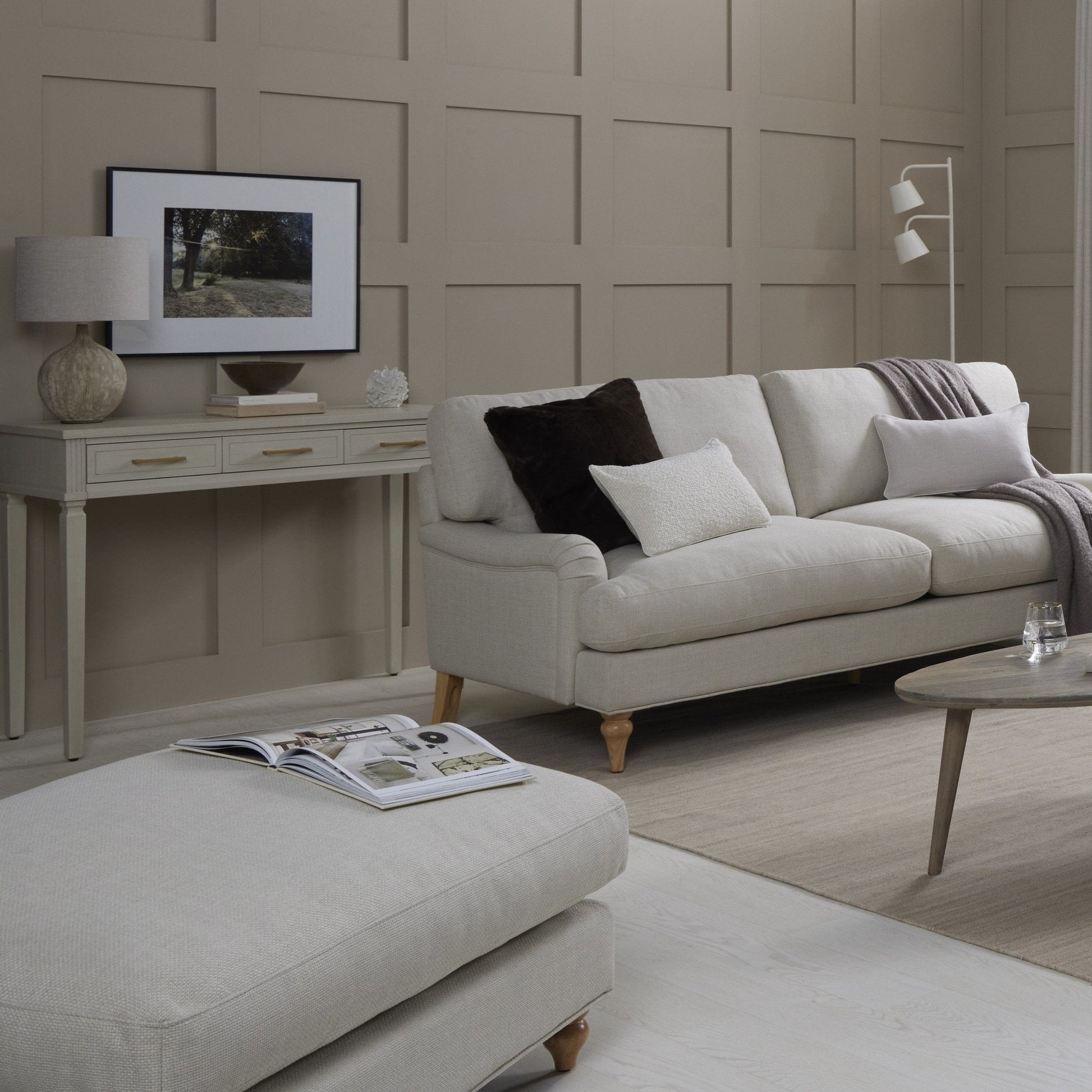Dusk Grade B Hampshire Traditional 3 Seater Sofa - Textured Weave - Beige RRP £629