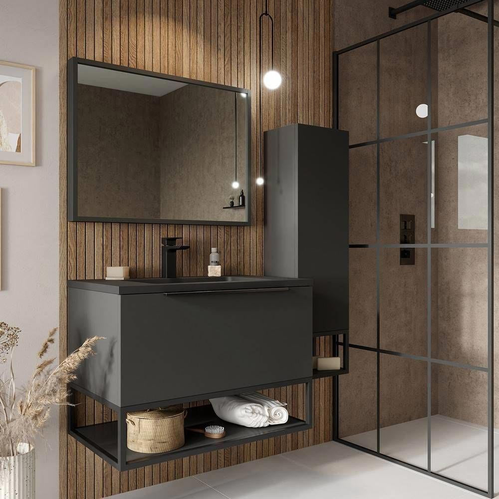 Scudo Grade A Ambience Grey & Black 800mm LED Wall-Hung Vanity Unit & Frame RRP £946