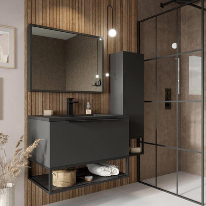 Scudo Grade A Ambience Grey & Black 800mm LED Wall-Hung Vanity Unit & Frame RRP £946
